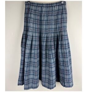 Pendleton | Academia Preppy School Girl Vintage Wool Blue Plaid Midi Skirt |